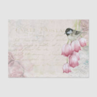 Carte Oiseau Postale Parmi Les Fleurs Papier Tissu