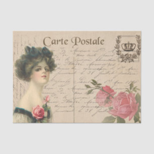 Papier Mousseline Carte Postale Classique / Dame Victorienne Avec Ro