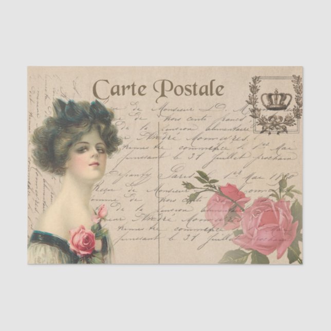 Papier Mousseline Carte Postale Classique / Dame Victorienne Avec Ro (Recto)
