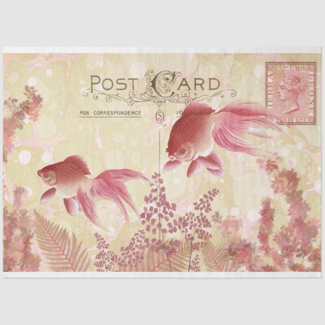 Papier Mousseline Carte postale Fantail Goldfish Ephemera Decoupage  (Recto)
