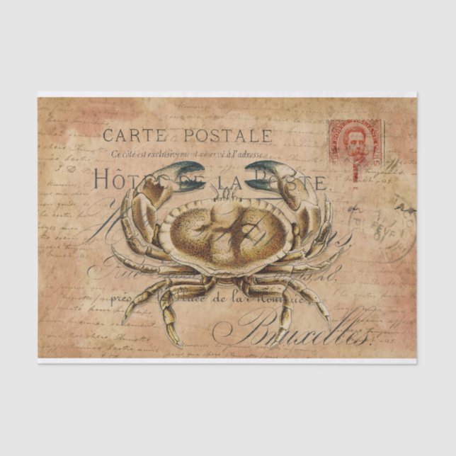 Papier Mousseline Carte postale française de crabe vintage (Recto)