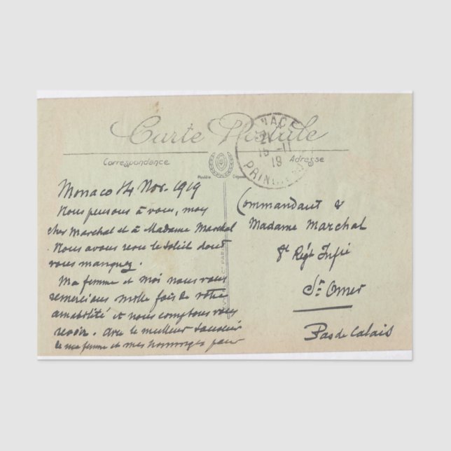 Papier Mousseline Carte Postale Monaco Vintage Vert (Recto)