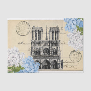 Papier Mousseline Carte postale Notre Dame Paris Blue Flower Papier