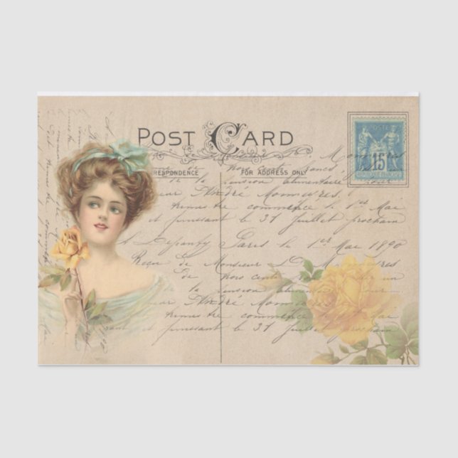 Papier Mousseline Carte Postale Traditionnelle/Dame Victorienne Avec (Recto)