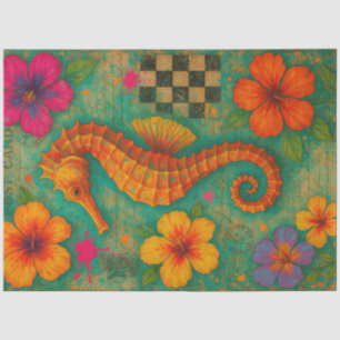 Papier Mousseline Carte postale Tropical Seahorse Boho