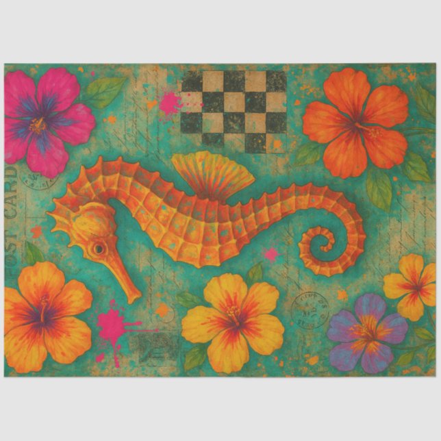 Papier Mousseline Carte postale Tropical Seahorse Boho (Recto)