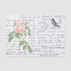 Papier Mousseline Carte postale Vintage  aux oiseaux Roses