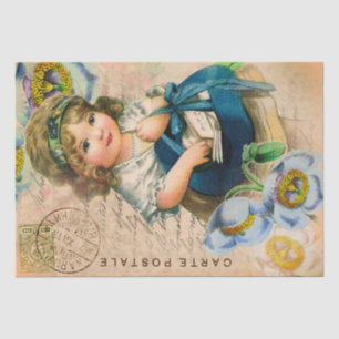 Papier Mousseline Carte Postale vintage Baby Girl Decoupage Papier T