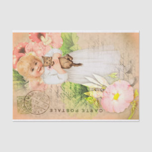 Papier Mousseline Carte Postale vintage Baby Girl Decoupage Papier T