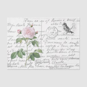 Papier Mousseline Carte postale Vintage Blush Rose Bird