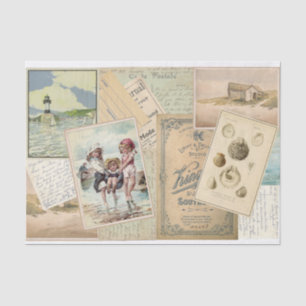 Papier Mousseline Carte postale vintage Plage de bord de mer Collage