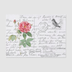 Papier Mousseline Carte postale Vintage Rose français Bird