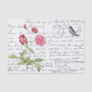 Papier Mousseline Carte postale Vintage Rose Roses Oiseaux