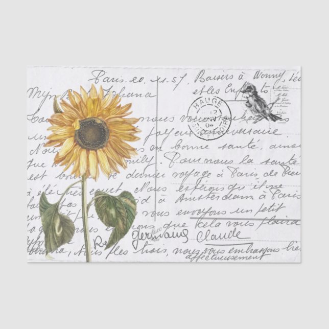 Papier Mousseline Carte postale Vintage Sunflower Bird (Recto)