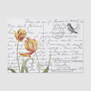 Papier Mousseline Carte postale Vintage Tulip Bird en français