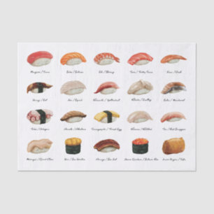 Papier Mousseline Carte Sushi Aquarelle