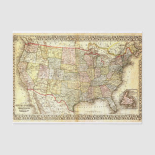 Papier Mousseline Carte vintage des États-Unis et territoires
