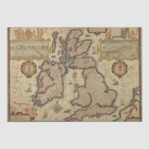 Papier Mousseline Carte vintage des îles britanniques, embarcation d