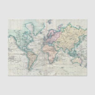 Papier Mousseline Carte vintage du monde (1801)