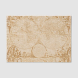 Papier Mousseline Carte vintage du Vieux Monde Tan Découpage