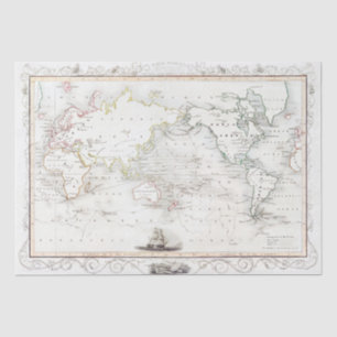 Papier Mousseline Carte vintage, Les Voyages Du Capitaine James Cook
