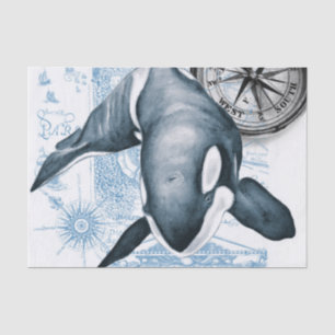 Papier Mousseline Carte Vintage Orca Blue Compass