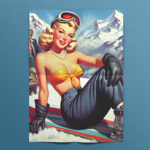 Papier Mousseline Carte vintage Snowboard
