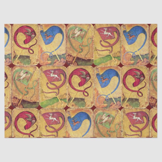 Papier Mousseline Cartes de cour allemandes drapeaux /Chiens, Cerfs, (Recto)