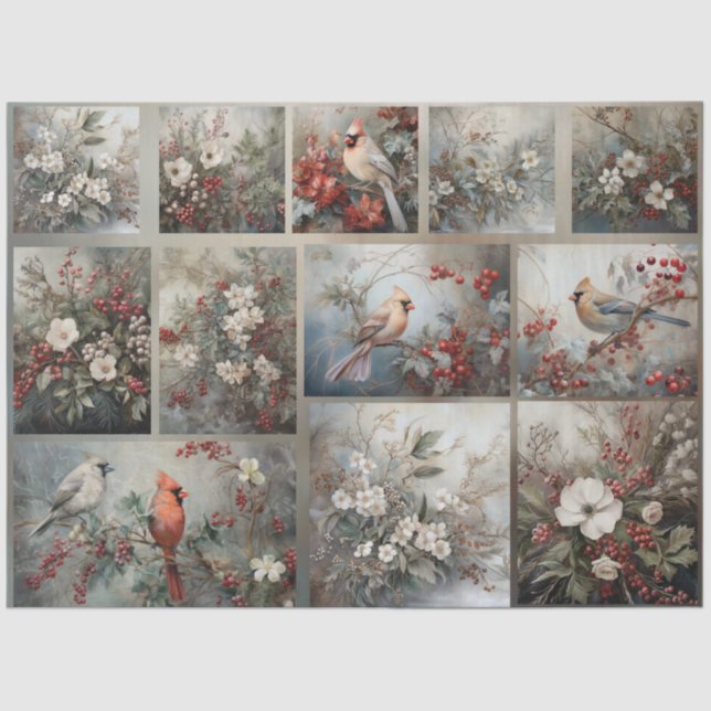 Papier Mousseline Cartes de Noël aux cardinaux et florales d'hiver p (Recto)