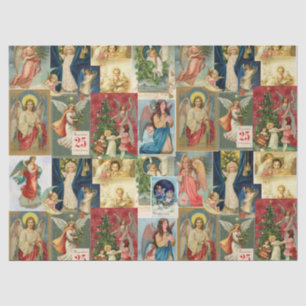 Papier Mousseline Cartes de Noël très anciennes avec collage d'anges