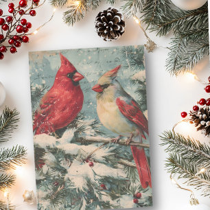Papier Mousseline Carton de Noël vintage oiseau cardinal rouge