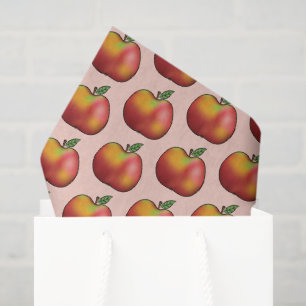 Papier Mousseline Carton Rouge Pomme Motif Fruit Sur Rose