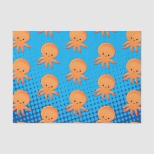 Papier Mousseline Cartoon mignon bébé poulpe bleu océan