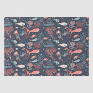 Papier Mousseline Cartoonish Fish and Sea Life Motif répétitif