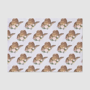 Papier Mousseline Casquette Brown Cowgirl avec fleurs roses