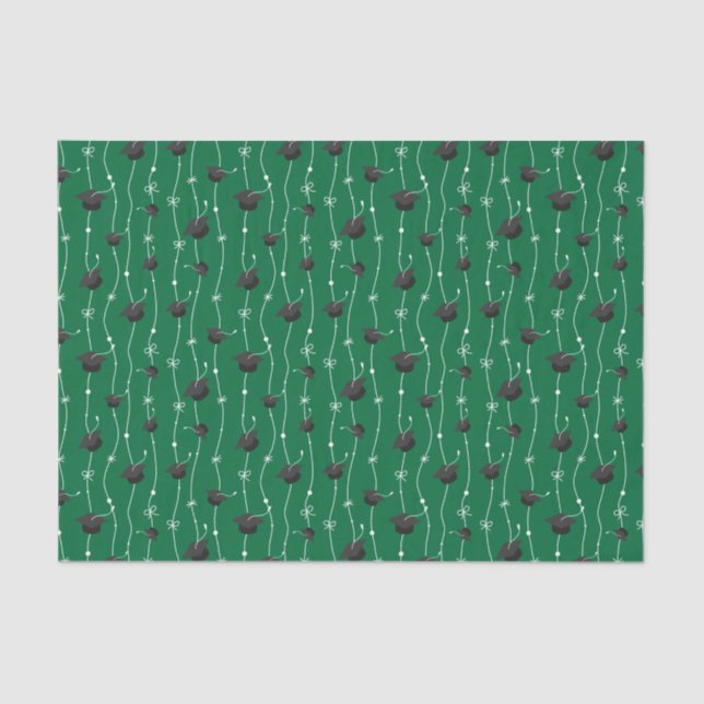 Papier Mousseline Casquettes de graduation verte et ruban (Recto)