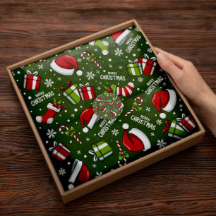 Papier Mousseline Casquettes du Père Noël Vert Papier de tissus de