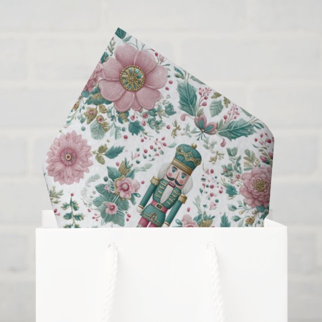 Papier Mousseline Casse-noisette élégant et impression de fleurs (Sac cadeau)