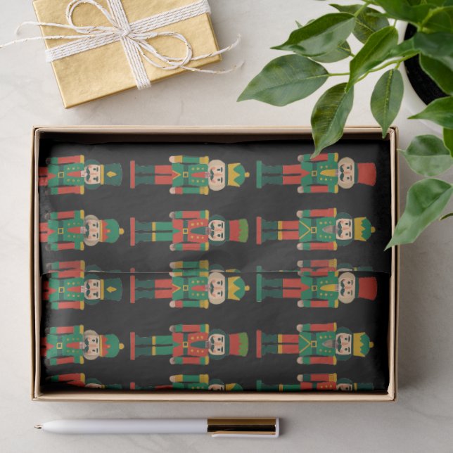 Papier Mousseline Casse-noix de Noël sur fond noir (Cadeau)