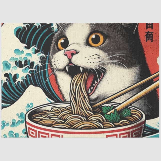 Papier Mousseline Cat Ramen Japanese Art Vintage Style (Recto)