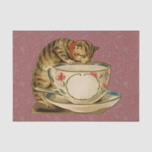 Papier Mousseline Cat Teacup Cute Vintage Victorien