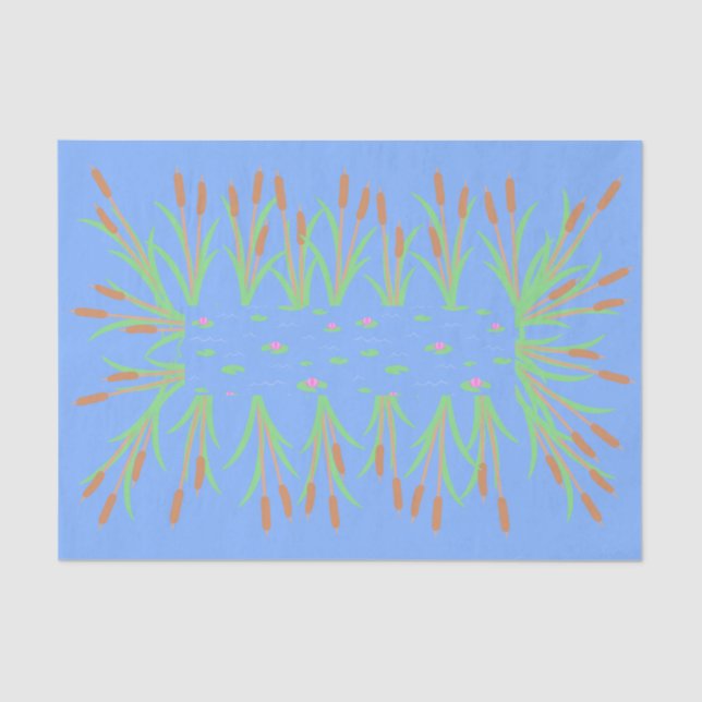 Papier Mousseline Cattails d'étang de grenouilles enchantées et pale (Recto)