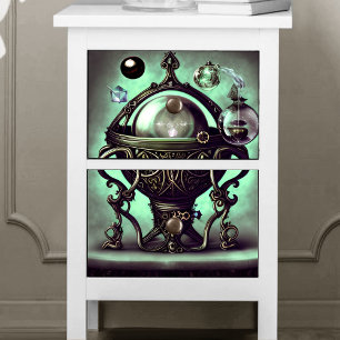 Papier Mousseline Cauldron orné avec boule de cristal vert et orbes