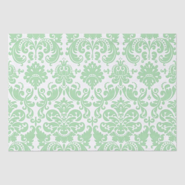 Papier Mousseline Celadon et motif élégant blanc de damassé (Recto)