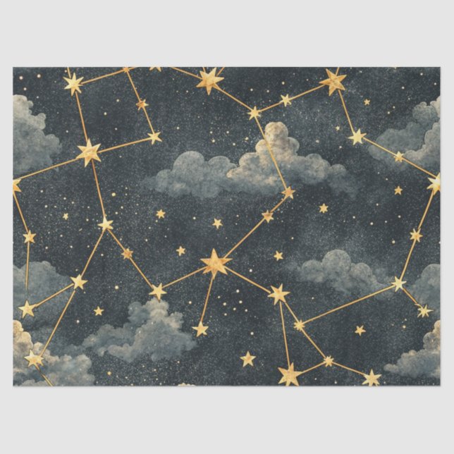 Papier Mousseline Celestial Constellation Star Pattern (1) (Recto)