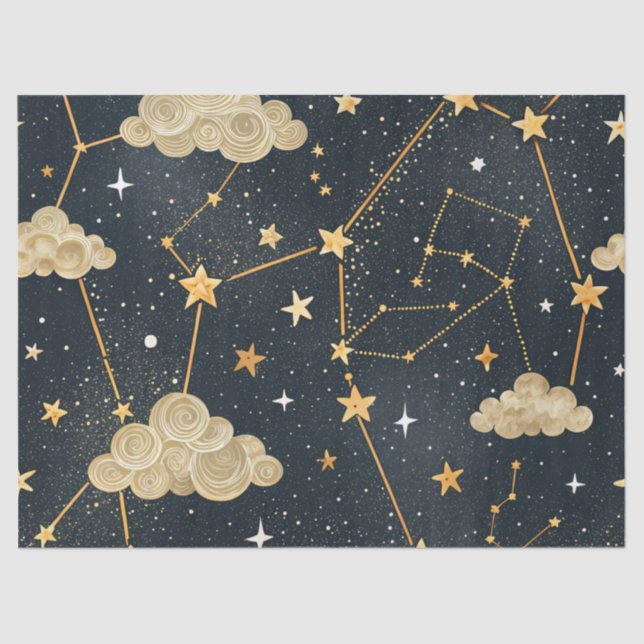 Papier Mousseline Celestial Constellation Star Pattern (2) (Recto)