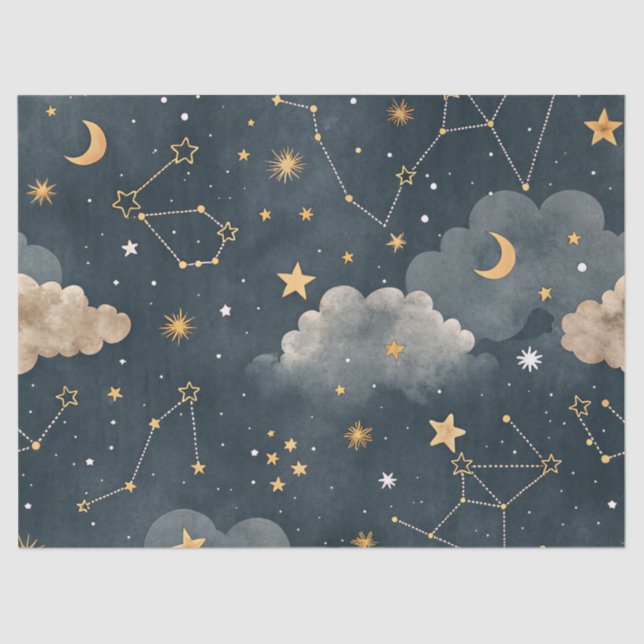 Papier Mousseline Celestial Constellation Star Pattern (5) (Recto)
