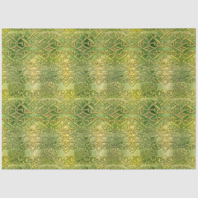 Papier Mousseline Celtic Irish Green et Gold Ornate Motif 1 (Recto)