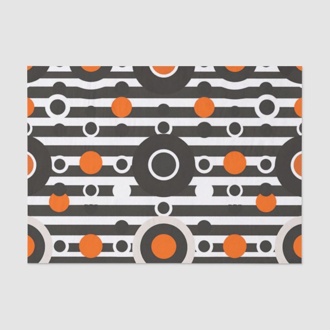 Papier Mousseline Cercle rayé rétro orange noir (Recto)
