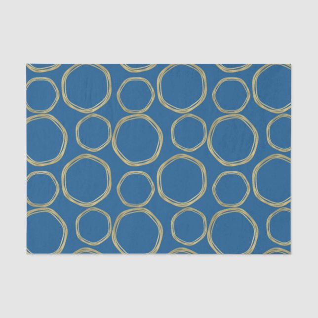 Papier Mousseline Cercles dorés et bleu vif moderne tendance (Recto)